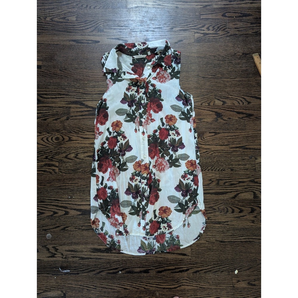 Soft Surroundings Size S M Sleeveless Blouse Floral Tunic LONG Tank Top Shirt